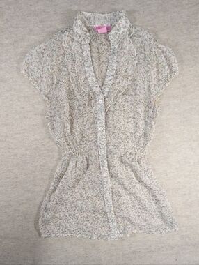 Sheer Floral Blouse Button Front Feminine Gorgeous Fairy Whimsy She's Cool S-M